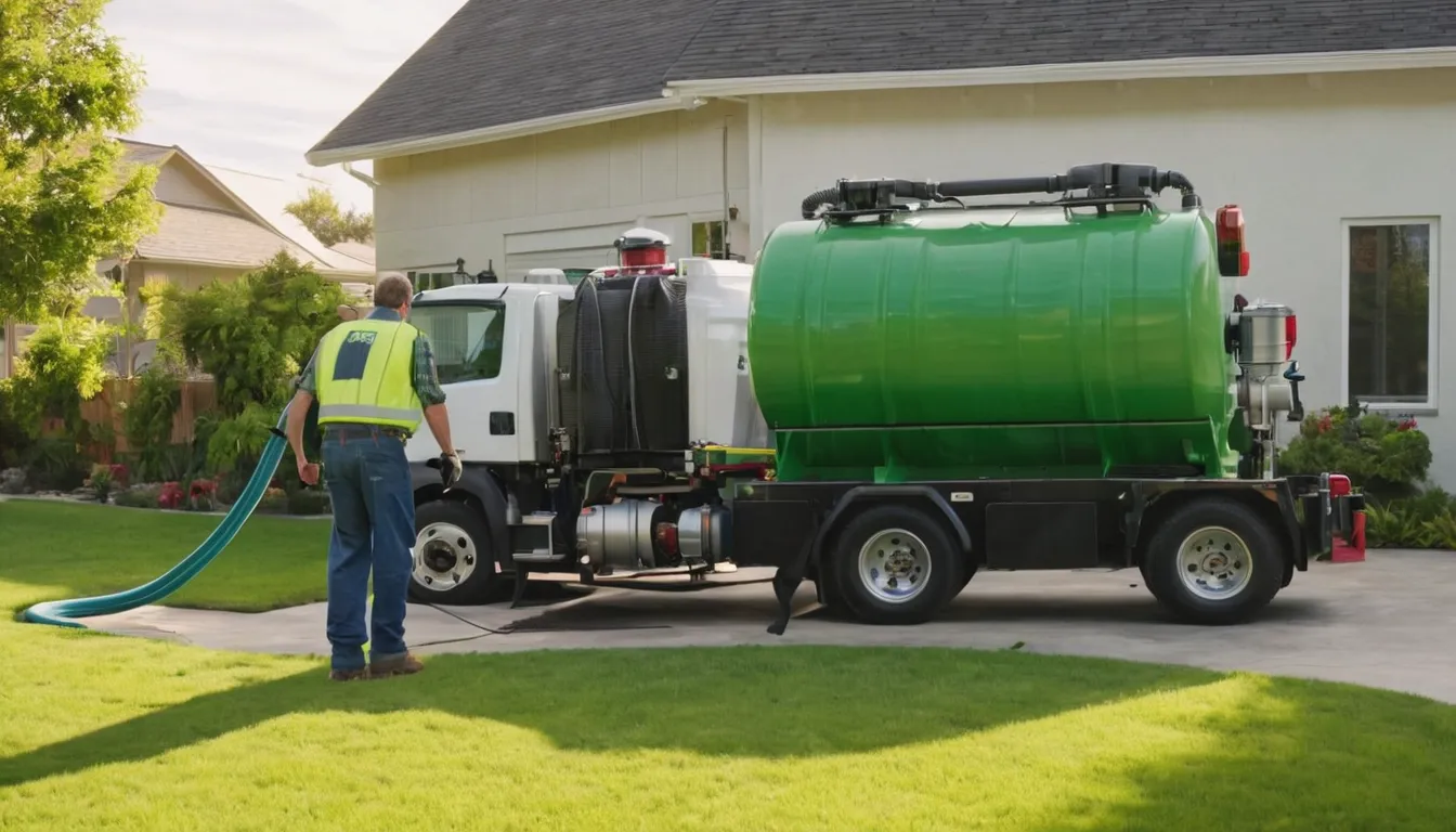 Independent septic provider pumping a residential tank in a yard in the Lee's Summit area